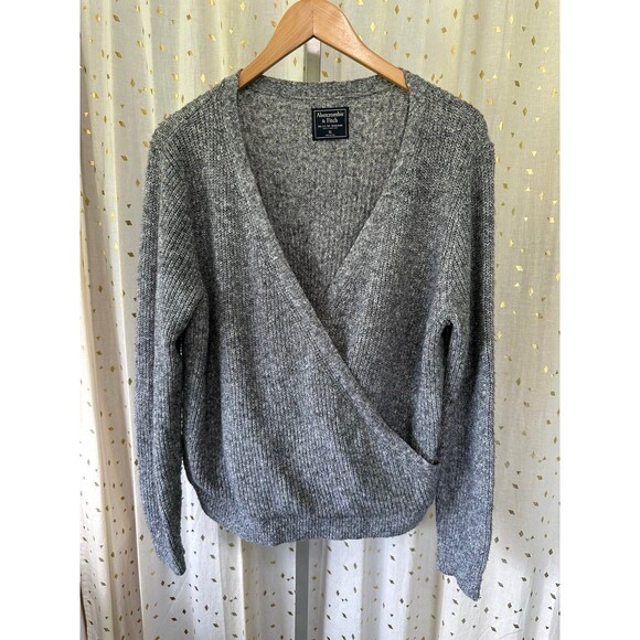 Abercrombie & Fitch Marled Surplice Front Wrap Knit Stocking Stitch Sweater XL - Picture 2 of 7